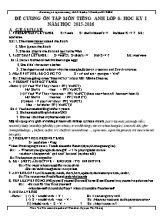 Đề cương học kỳ I môn Tiếng Anh Lớp 8 - Năm học 2015-2016 - Nguyễn Thị Nhung